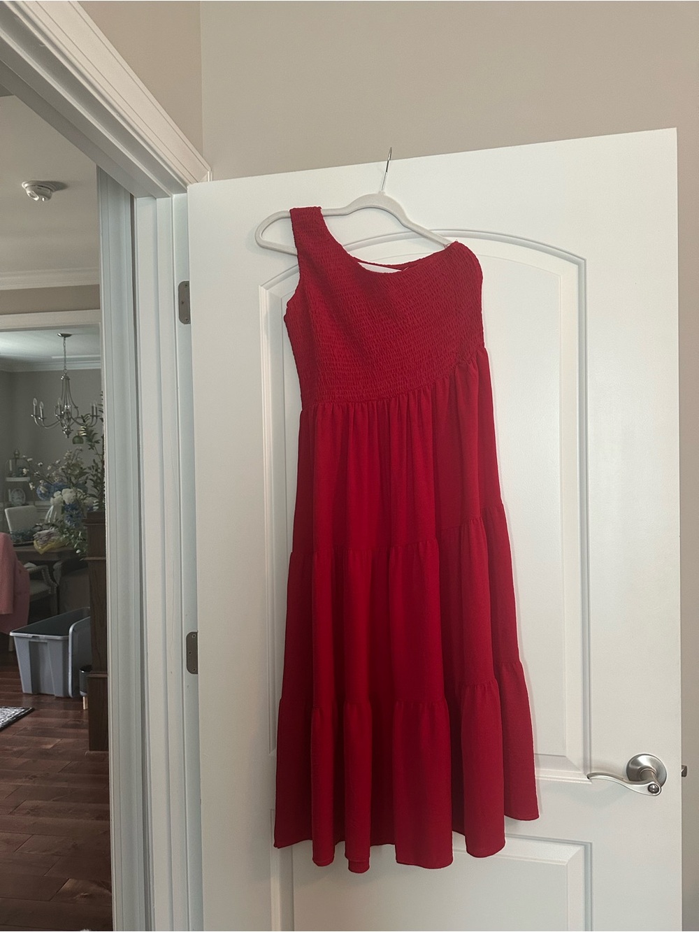 Red Tiered One-Shoulder Maxi Dress